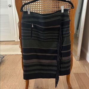 Bogner Striped Black and Green Skirt with Fringe
